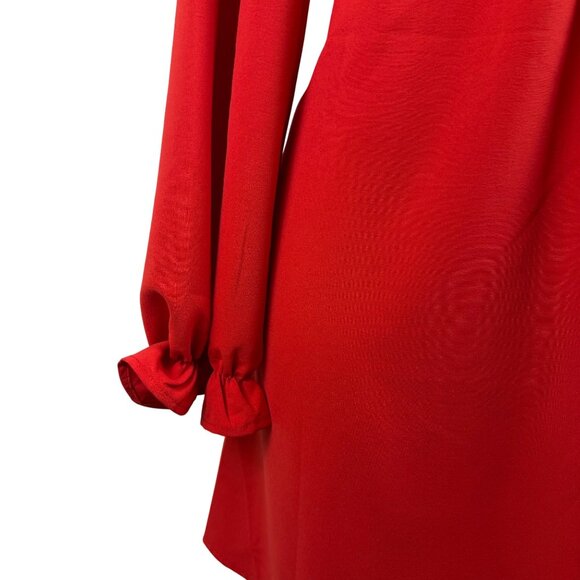 Dokotoo Womens Red Polyester Long-Sleeve V-Neck Pleated Tunic Dress Flowy Sz XL - Picture 5 of 9
